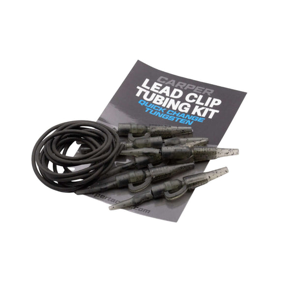 Tungsten Lead Clip Tubing Kit with quick-change system and camo finish.