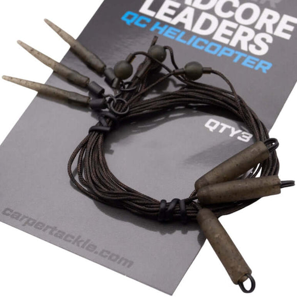 Helicopter leadcore leaders with super-heavy leadcore design, featuring three leaders per pack and cam spec end tackle.