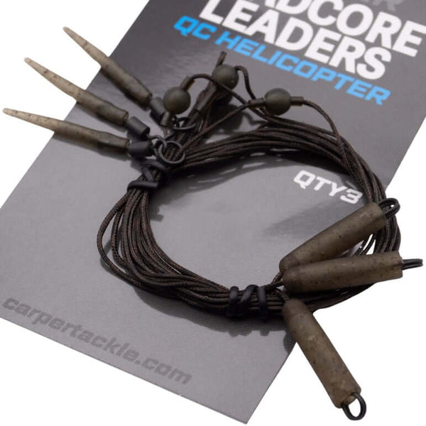 Helicopter leadcore leaders with super-heavy leadcore design, featuring three leaders per pack and cam spec end tackle.