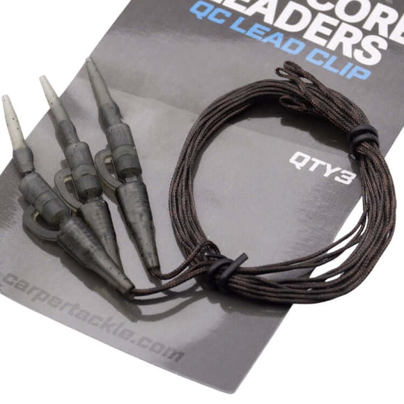 Lead clip leadcore leaders featuring three heavy-duty clips and durable cord, ideal for fishing tackle.
