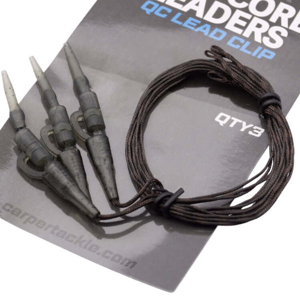 Lead clip leadcore leaders featuring three heavy-duty clips and durable cord, ideal for fishing tackle.