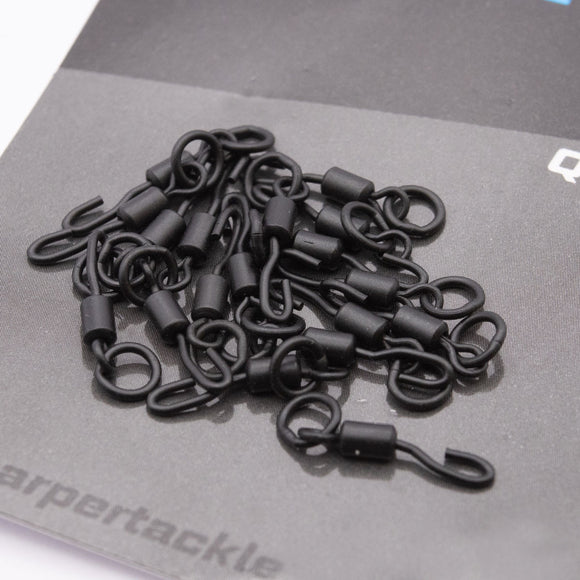 Black ronnie swivels, size 11, super strong, 20 per pack, ideal for fishing tackle.
